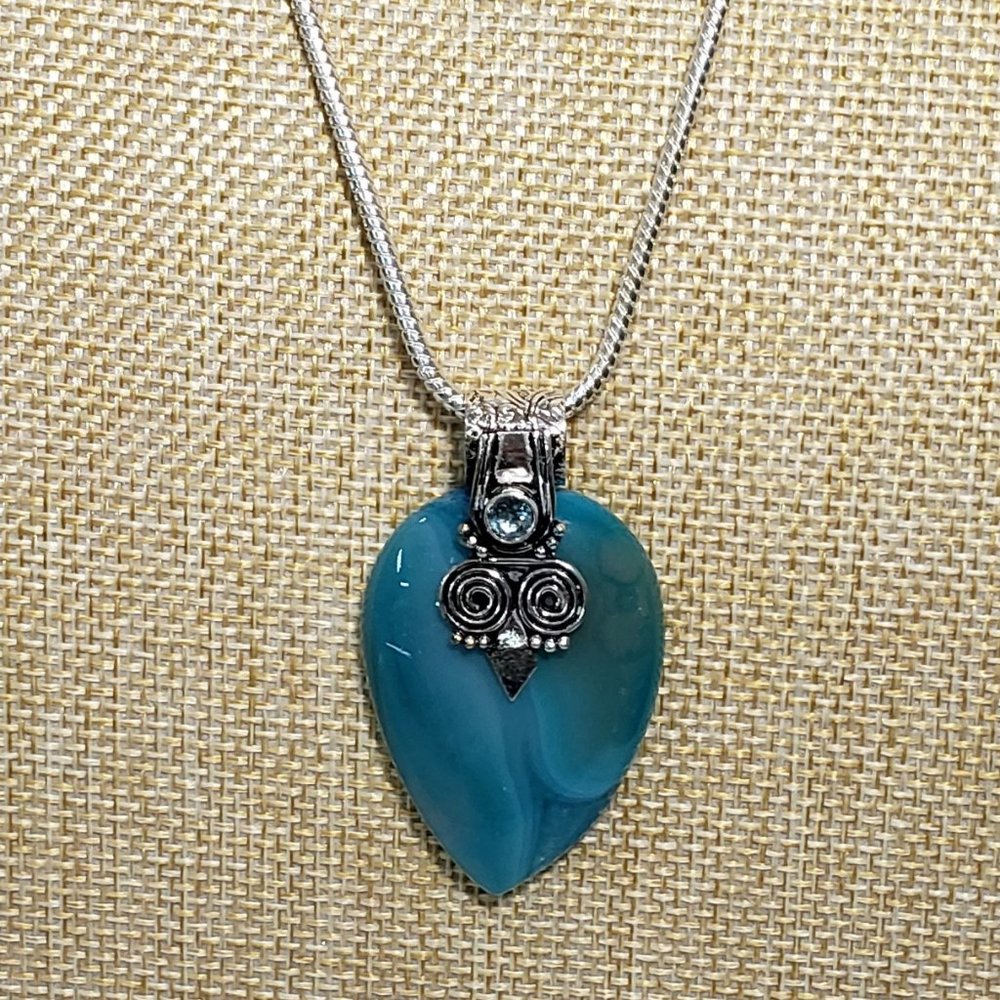 Agate topaz necklace, 925 silver botswana agate topaz pendant long necklace
